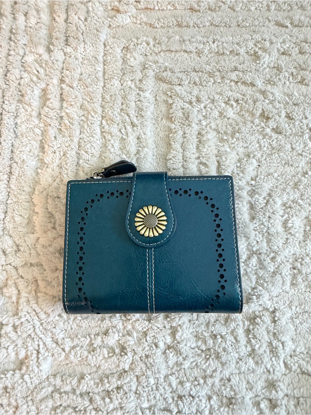 Lavemi Teal Floral RFID Concho Perforated Bifold Zip Wallet Western Boho